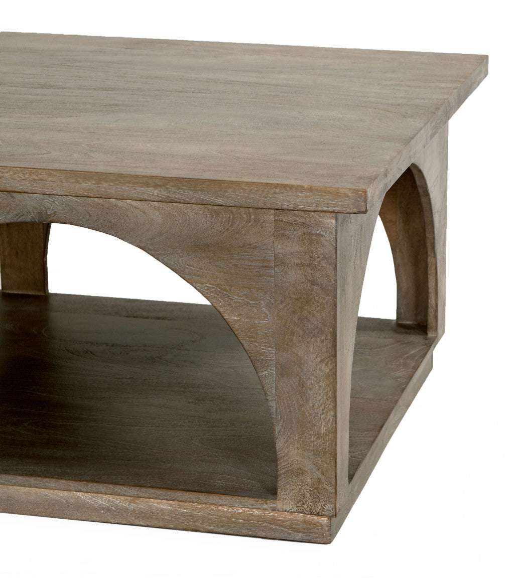 Brown Solid Wood Distressed Floor Shelf Coffee Table w/ Shelf image 4