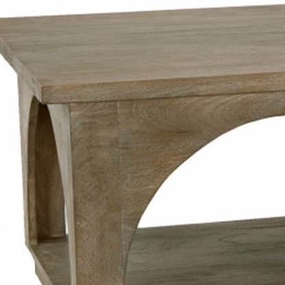 Brown Solid Wood Distressed Floor Shelf Coffee Table w/ Shelf image 5