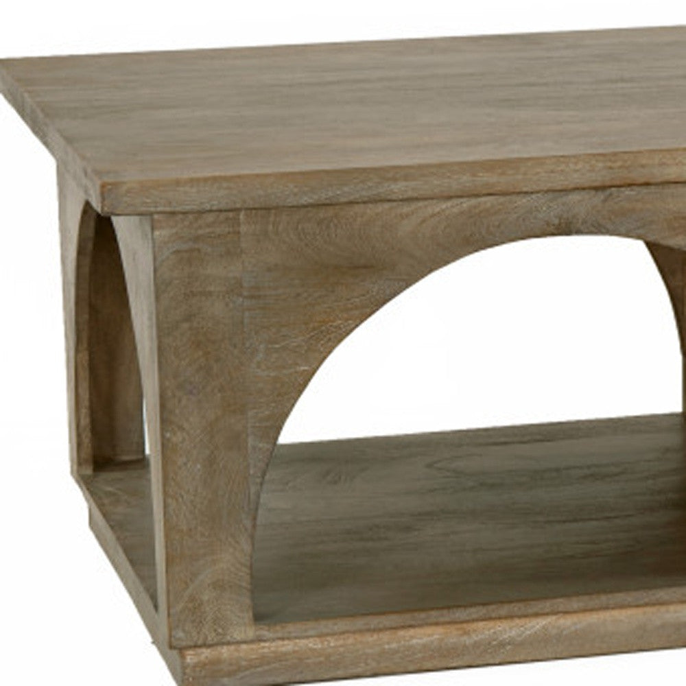 Brown Solid Wood Distressed Floor Shelf Coffee Table w/ Shelf image 6