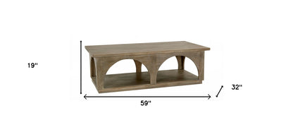 Brown Solid Wood Distressed Floor Shelf Coffee Table w/ Shelf image 7