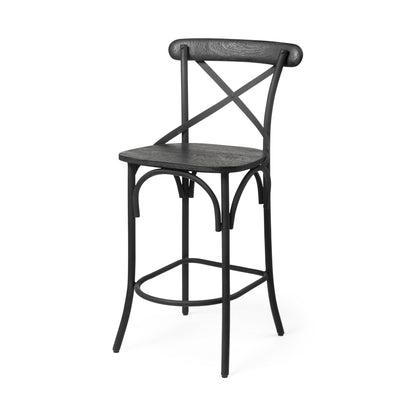 Black Solid Wood & Iron Counter Height Bar Chair