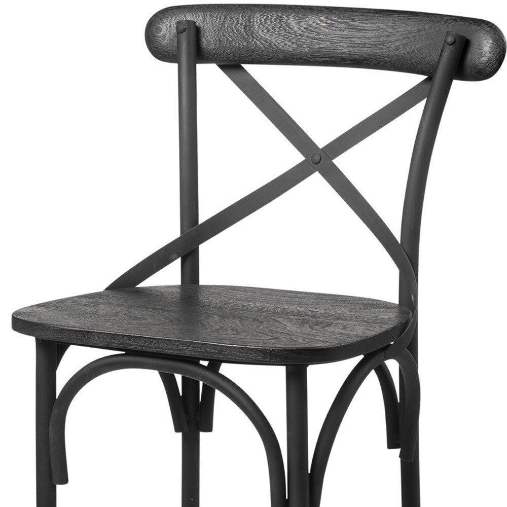 Black Solid Wood & Iron Counter Height Bar Chair