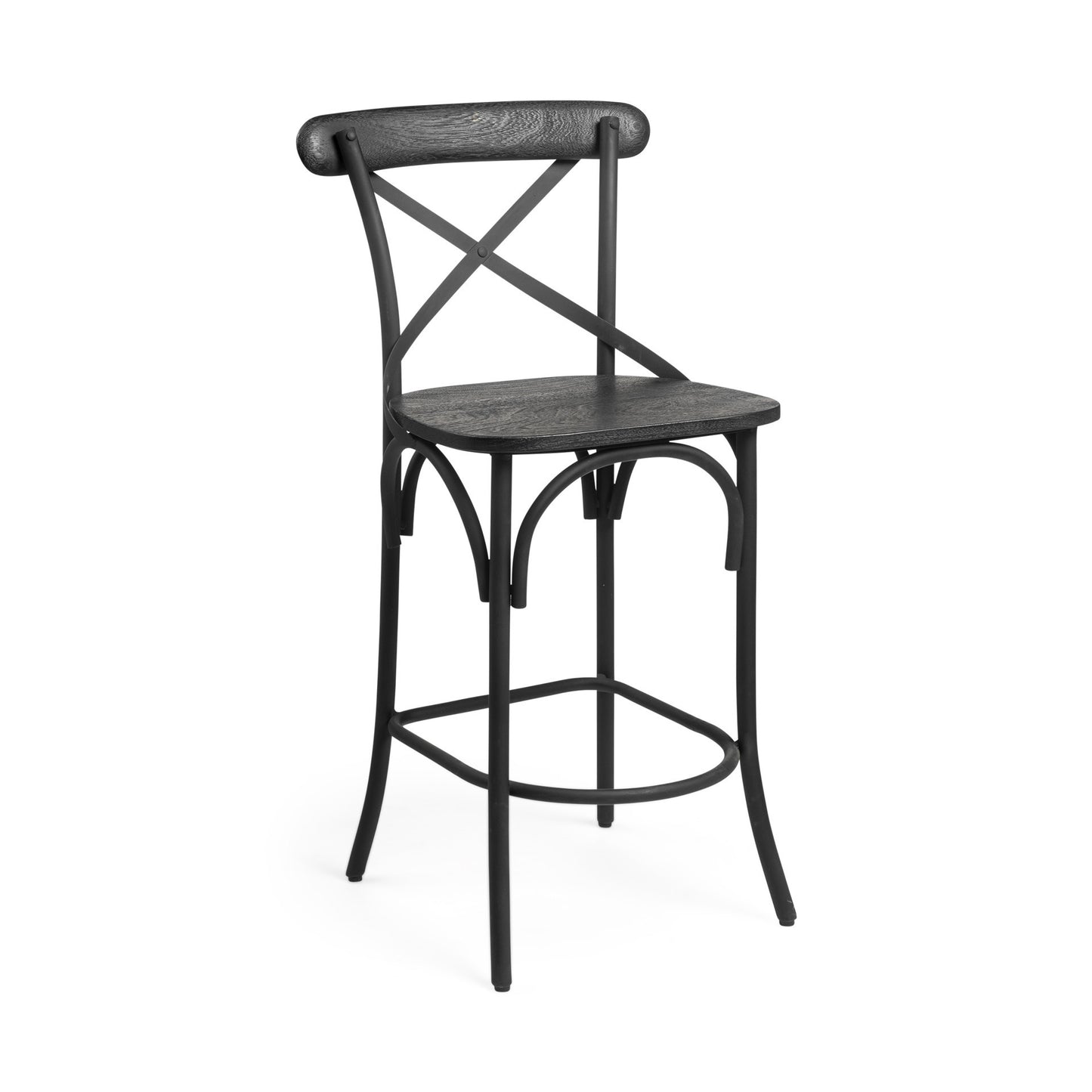 Black Solid Wood & Iron Counter Height Bar Chair