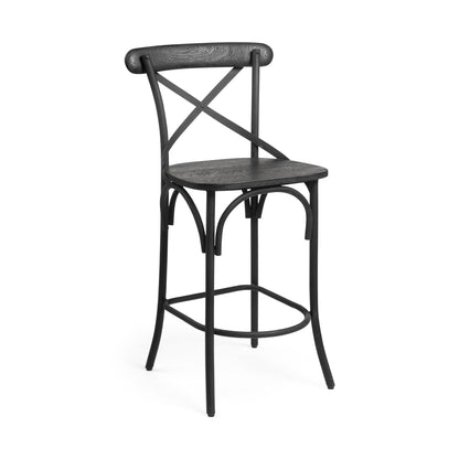 Black Solid Wood & Iron Counter Height Bar Chair