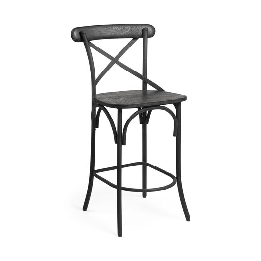 Black Solid Wood & Iron Counter Height Bar Chair