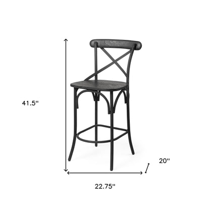 Black Solid Wood & Iron Counter Height Bar Chair