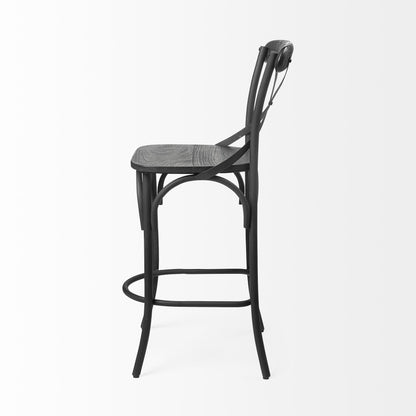 Black Solid Wood & Iron Counter Height Bar Chair