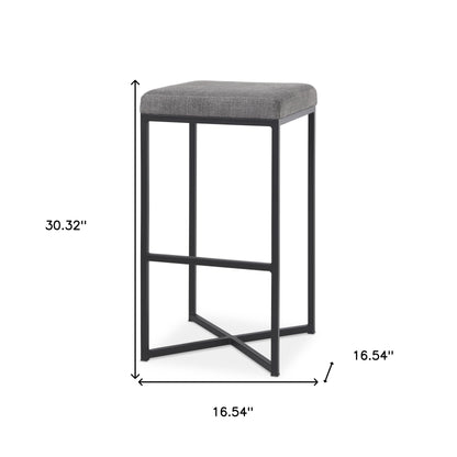 Gray & Black Fabric & Iron Backless Bar Height Bar Chair