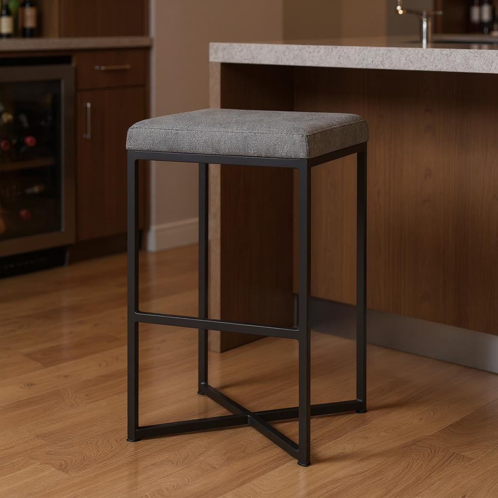 Gray & Black Fabric & Iron Backless Bar Height Bar Chair