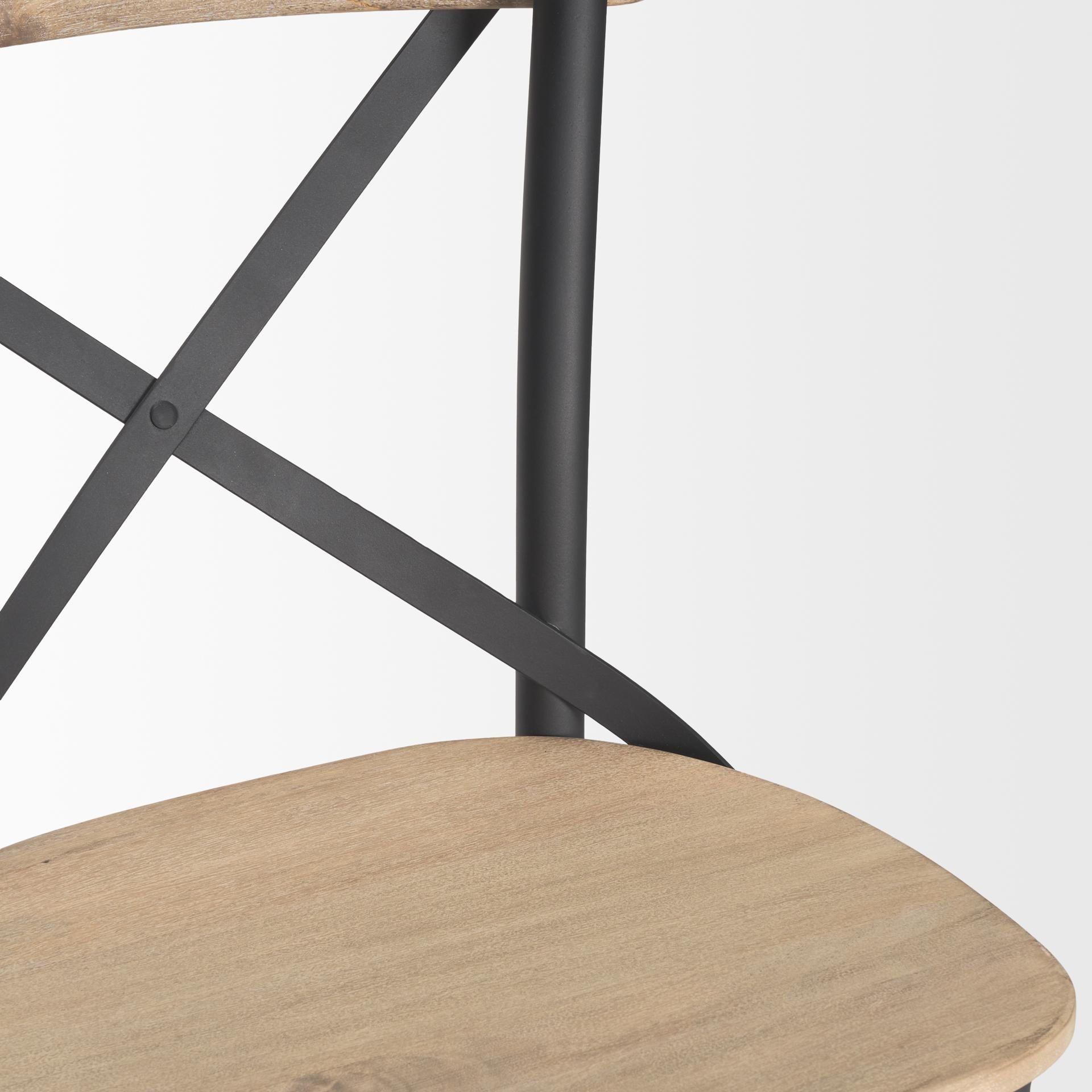 Natural & Gray Solid Wood & Iron Counter Height Bar Chair