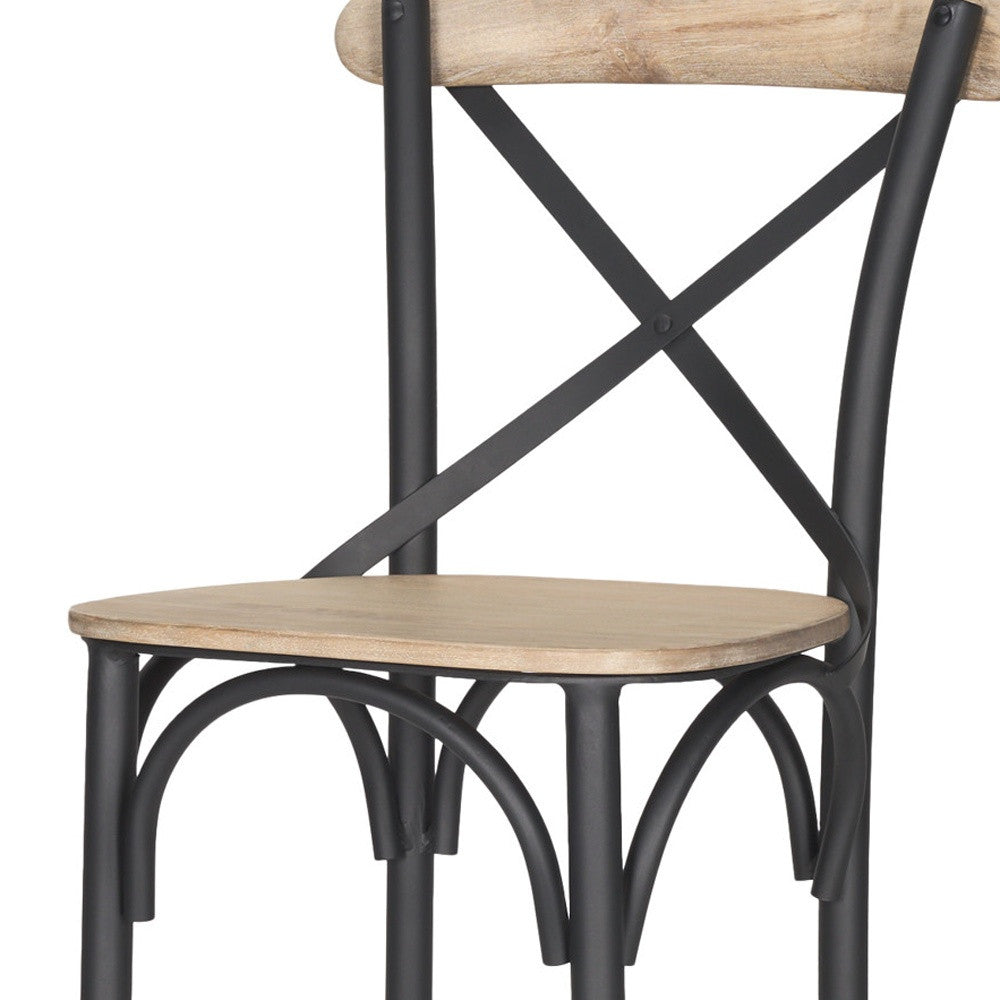 Natural & Gray Solid Wood & Iron Counter Height Bar Chair