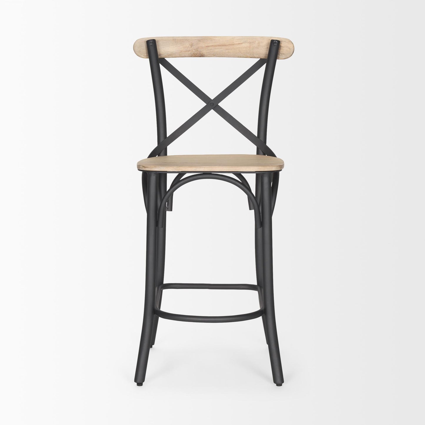 Natural & Gray Solid Wood & Iron Counter Height Bar Chair