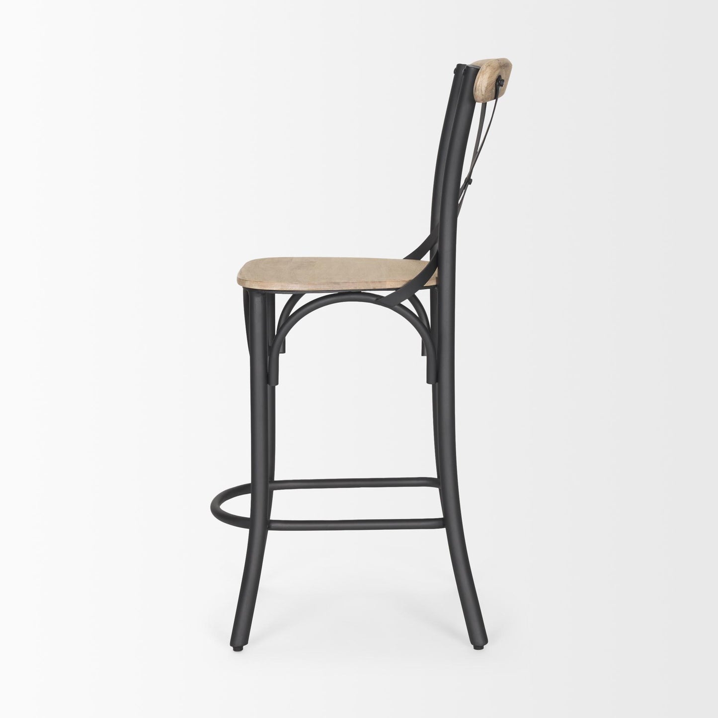 Natural & Gray Solid Wood & Iron Counter Height Bar Chair