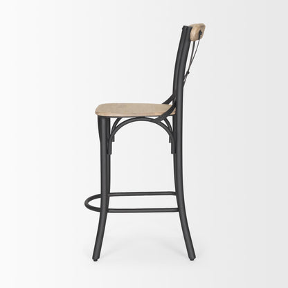 Natural & Gray Solid Wood & Iron Counter Height Bar Chair