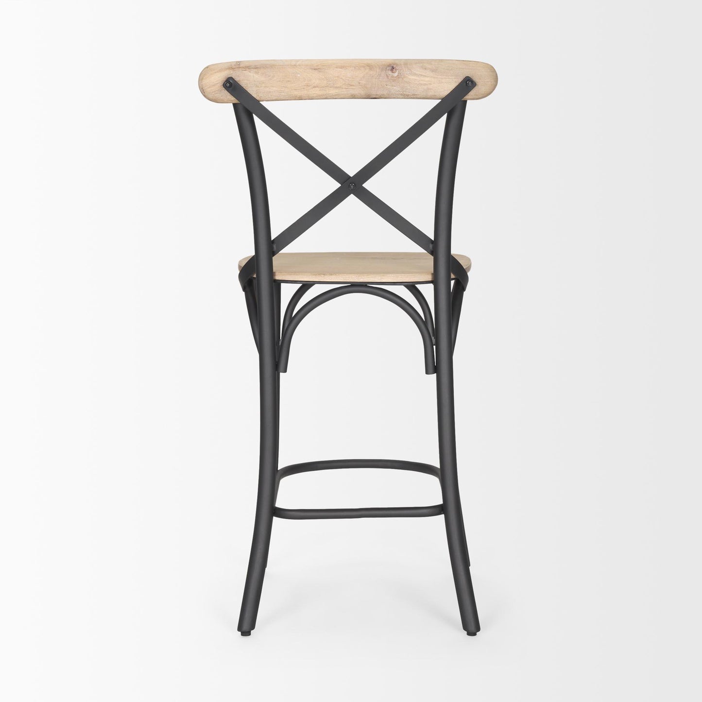 Natural & Gray Solid Wood & Iron Counter Height Bar Chair