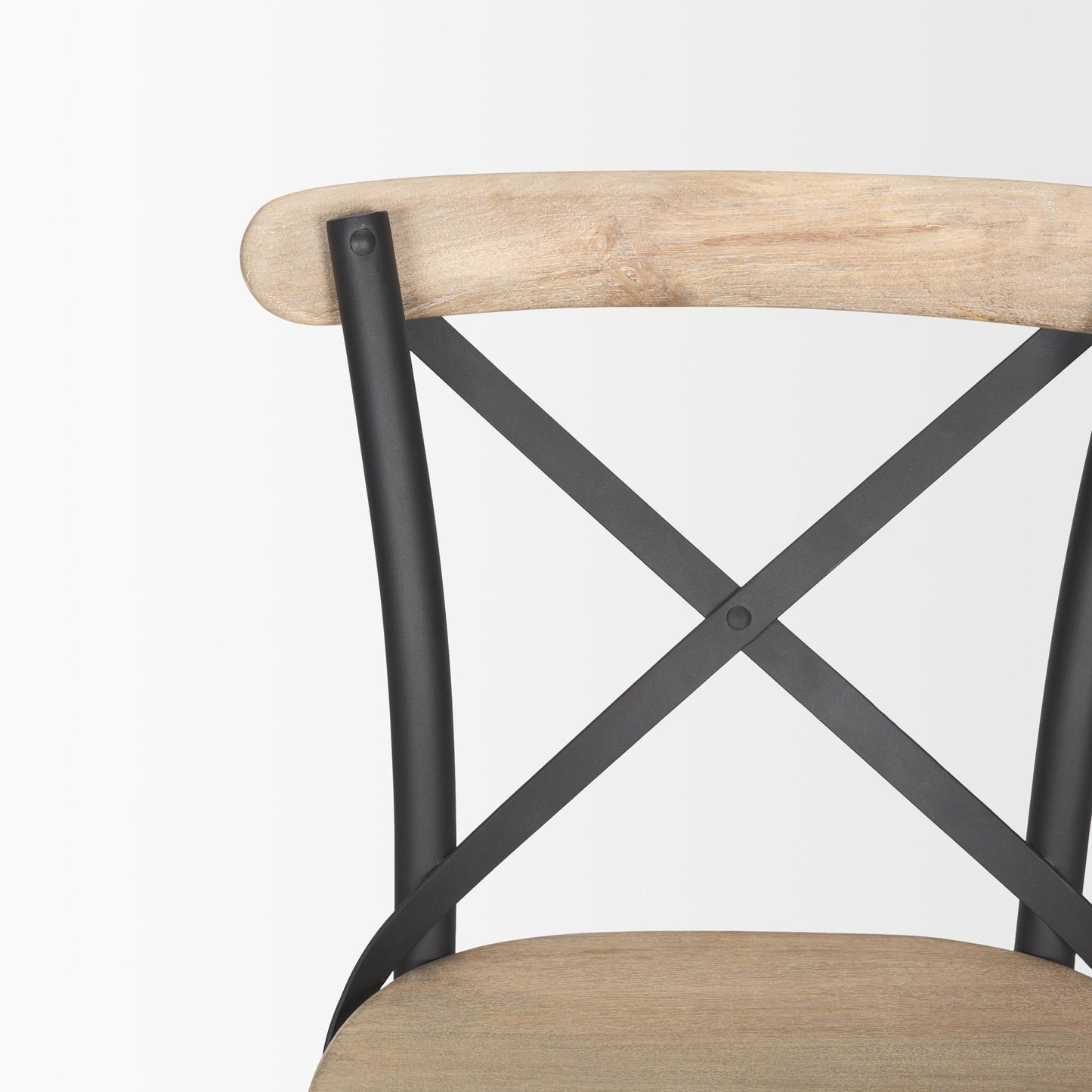 Natural & Gray Solid Wood & Iron Counter Height Bar Chair
