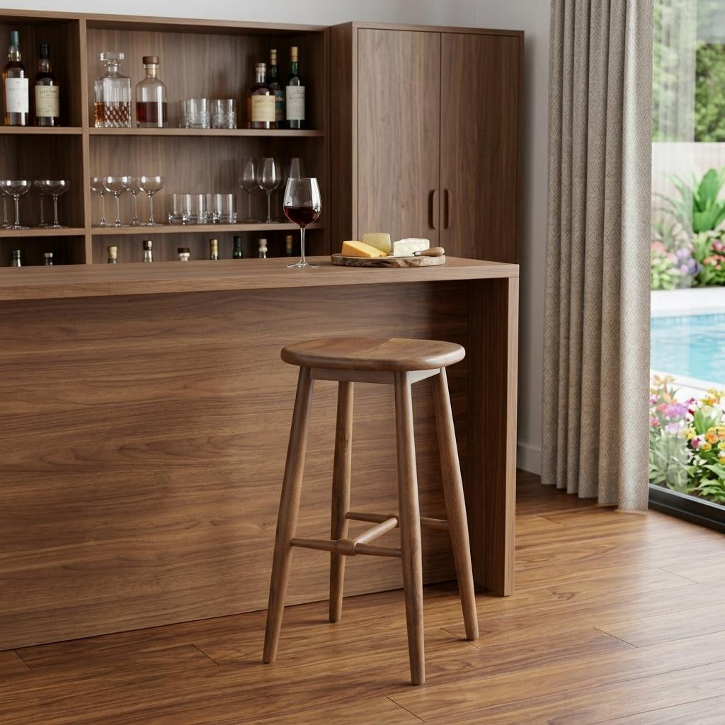 Natural Solid Wood Backless Bar Height Bar Chair