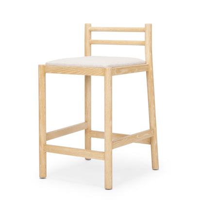 Beige & Natural Fabric & Solid Wood Low Back Counter Height Bar Chair