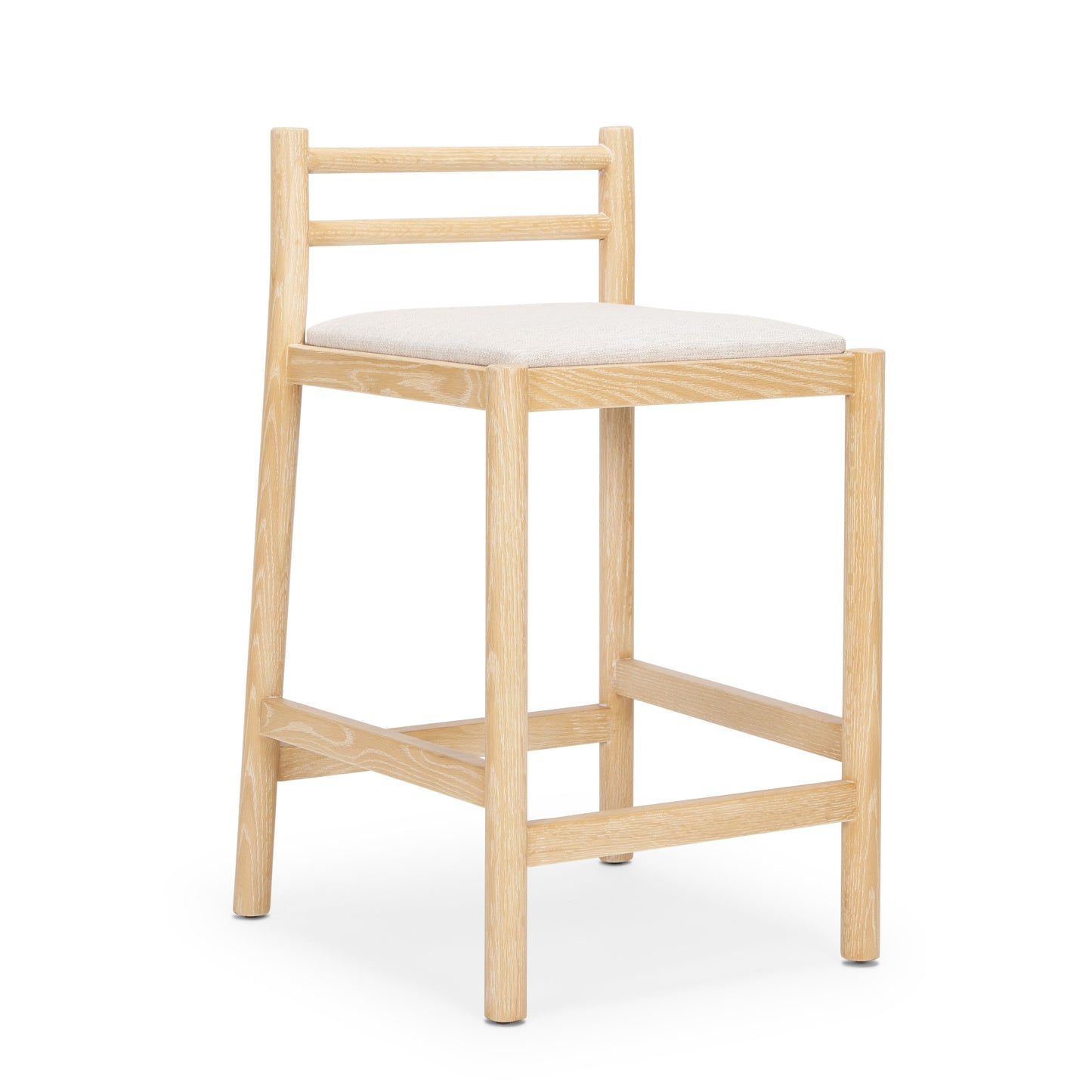 Beige & Natural Fabric & Solid Wood Low Back Counter Height Bar Chair