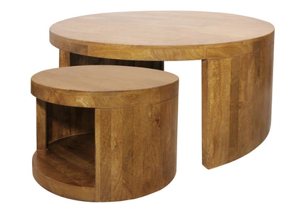 Set of 2 Walnut Solid Wood Round Distressed Solid Nested Coffee Tables image 8