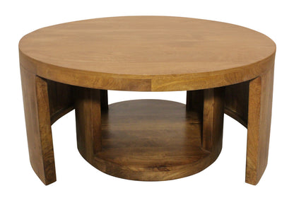 Set of 2 Walnut Solid Wood Round Distressed Solid Nested Coffee Tables image 2