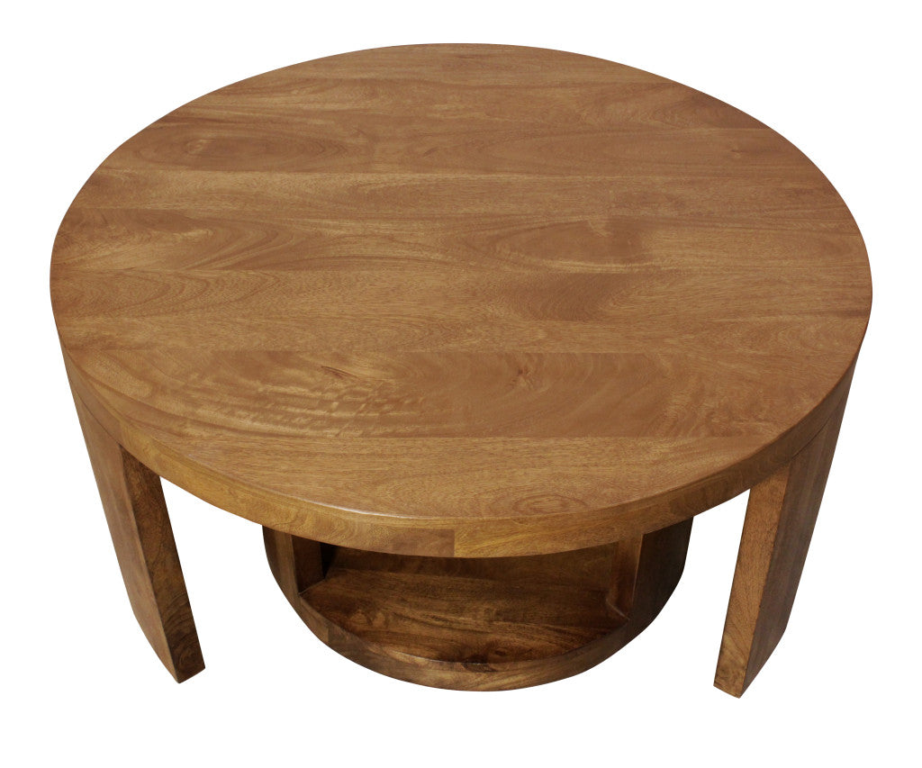 Set of 2 Walnut Solid Wood Round Distressed Solid Nested Coffee Tables image 3