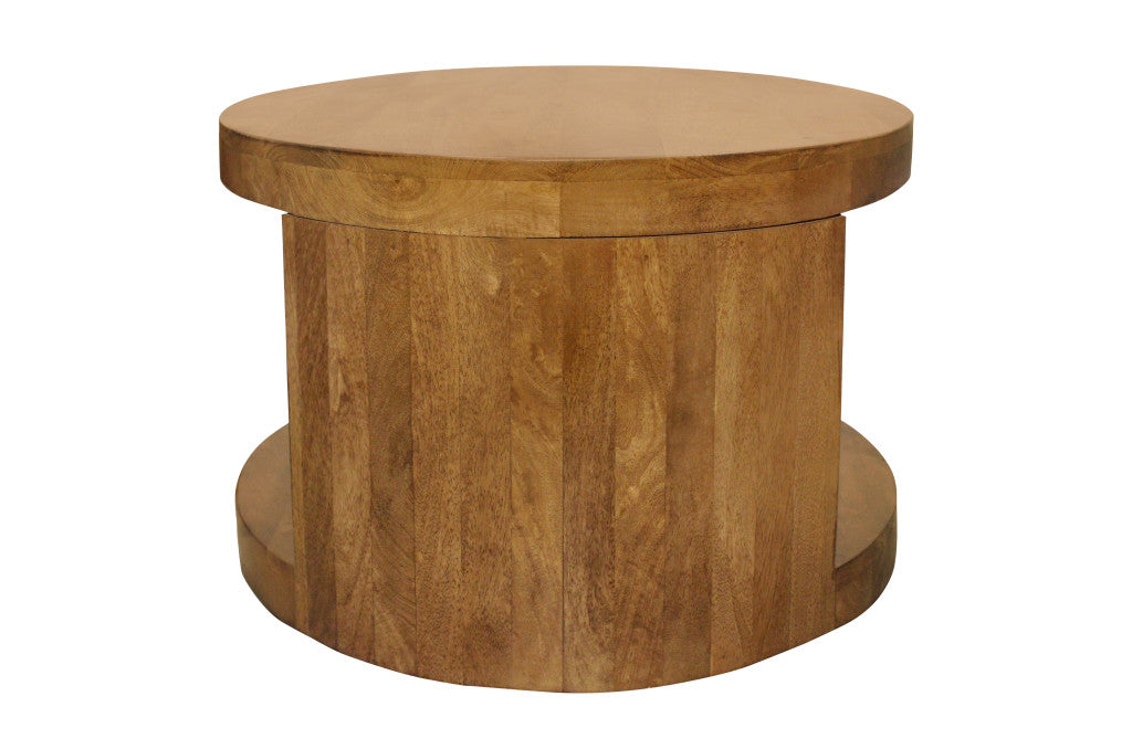 Set of 2 Walnut Solid Wood Round Distressed Solid Nested Coffee Tables image 7