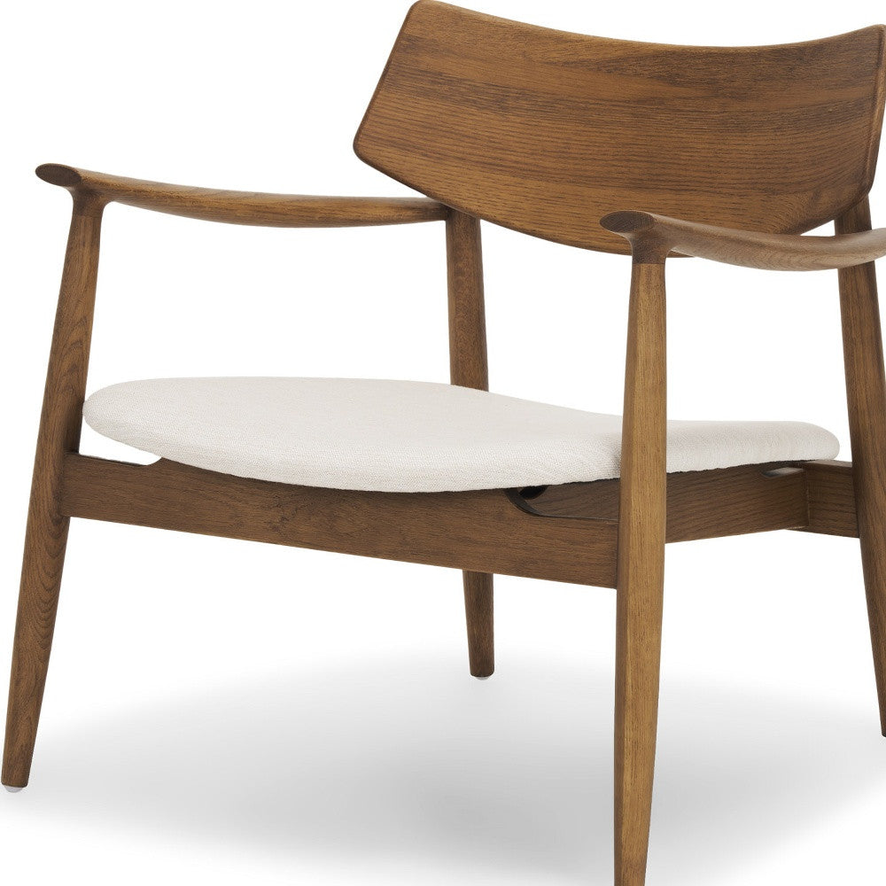 Brown & Cream Upholstery & Solid Wood Arm Chair