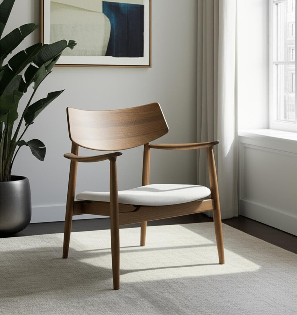 Brown & Cream Upholstery & Solid Wood Arm Chair