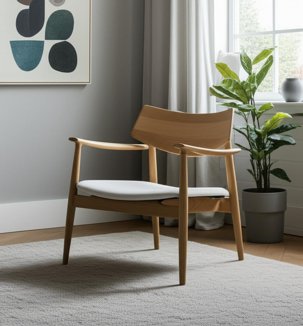 Cream & Natural Upholstery & Solid Wood Arm Chair