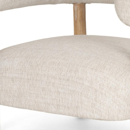 Cream & Natural Linen & Solid Wood Barrel Chair