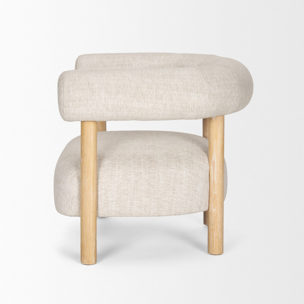 Cream & Natural Linen & Solid Wood Barrel Chair