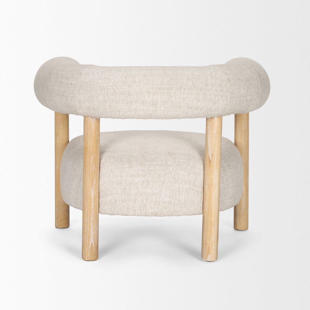 Cream & Natural Linen & Solid Wood Barrel Chair