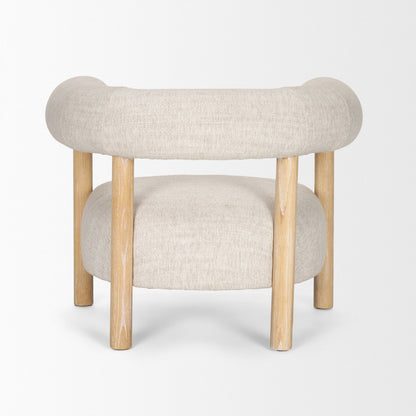 Cream & Natural Linen & Solid Wood Barrel Chair