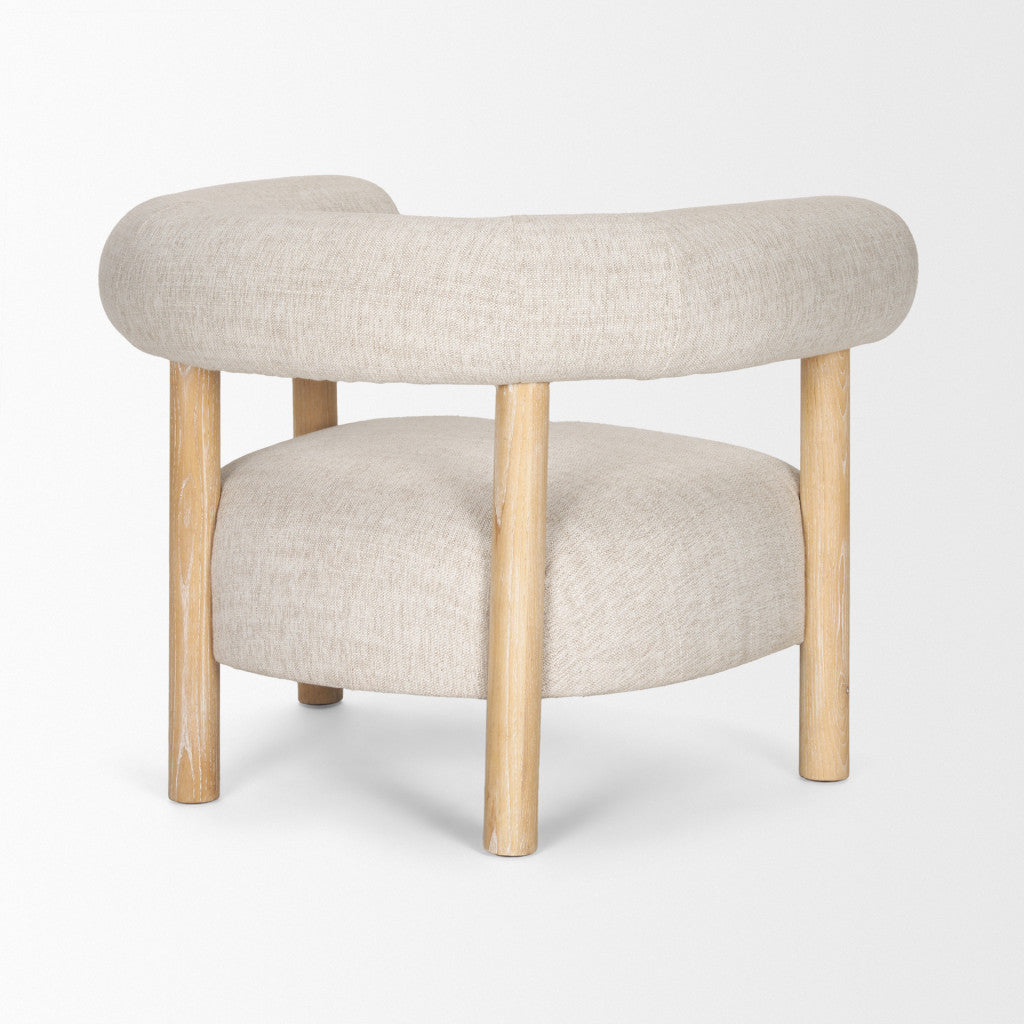 Cream & Natural Linen & Solid Wood Barrel Chair