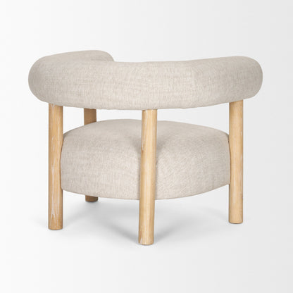 Cream & Natural Linen & Solid Wood Barrel Chair