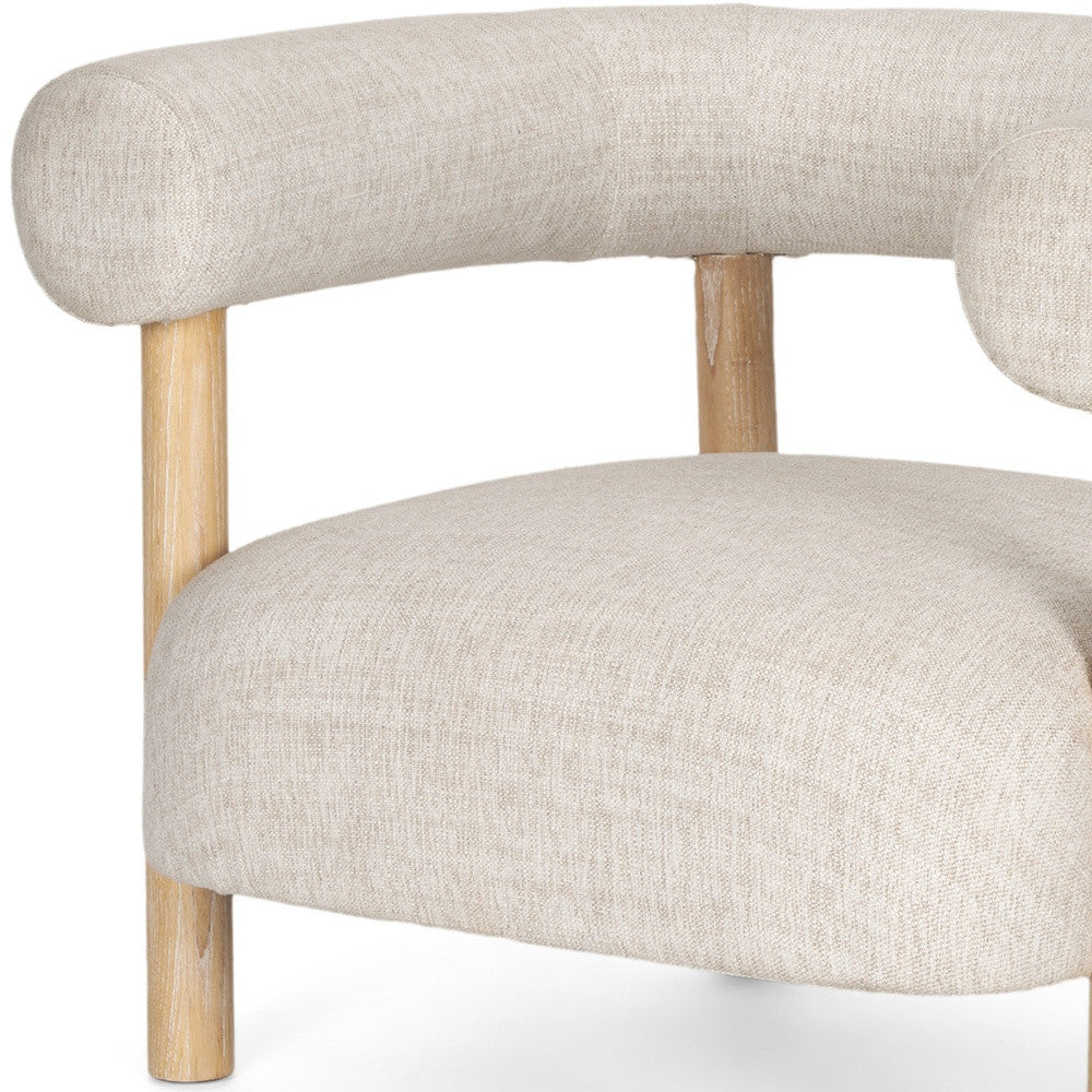 Cream & Natural Linen & Solid Wood Barrel Chair