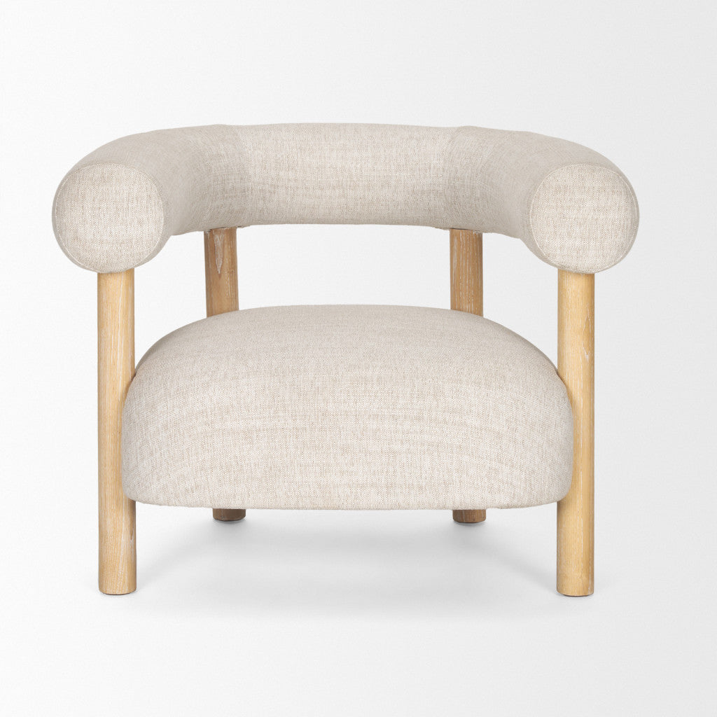 Cream & Natural Linen & Solid Wood Barrel Chair