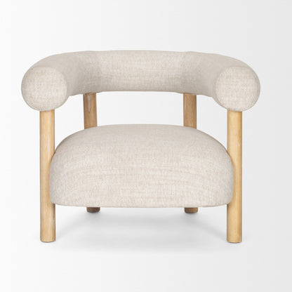 Cream & Natural Linen & Solid Wood Barrel Chair