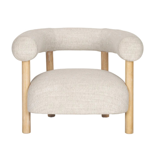 Cream & Natural Linen & Solid Wood Barrel Chair