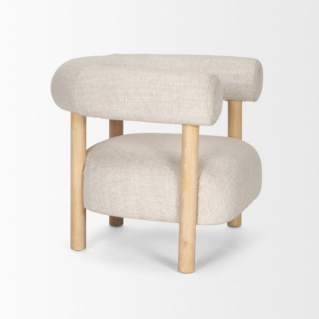 Cream & Natural Linen & Solid Wood Barrel Chair