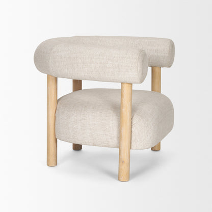 Cream & Natural Linen & Solid Wood Barrel Chair