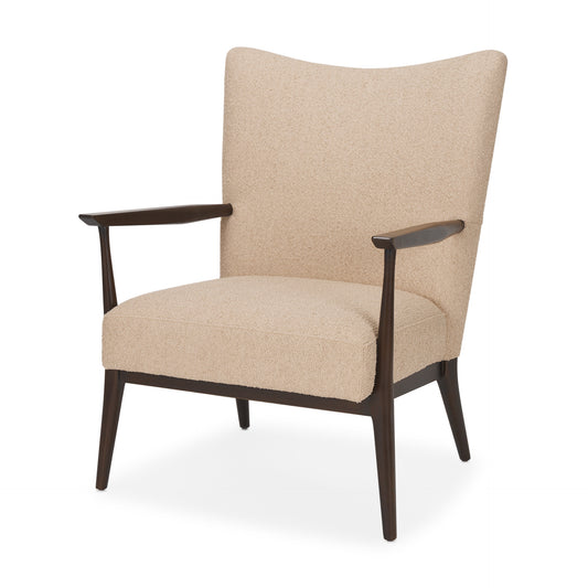 Beige & Dark Brown Boucle & Solid Wood Wingback Chair