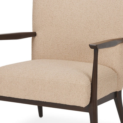 Beige & Dark Brown Boucle & Solid Wood Wingback Chair