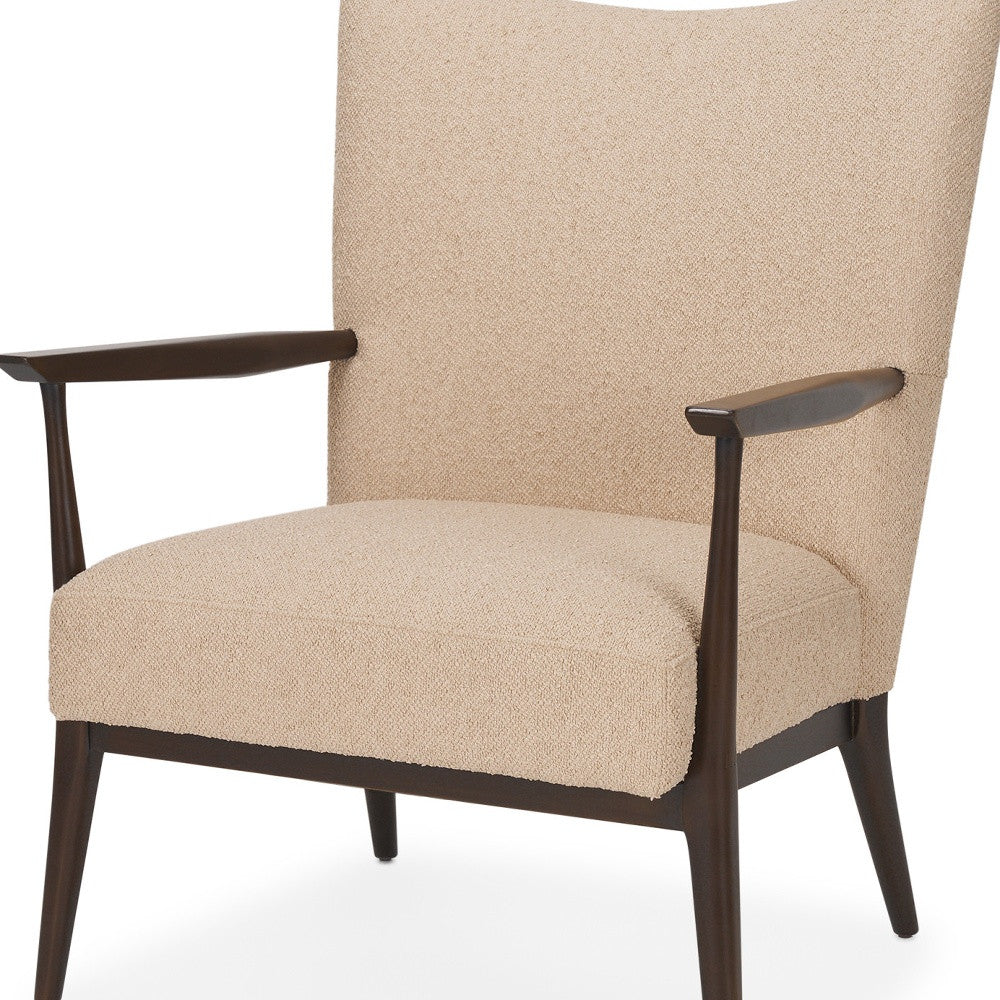 Beige & Dark Brown Boucle & Solid Wood Wingback Chair
