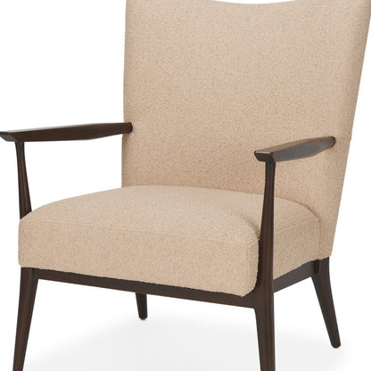 Beige & Dark Brown Boucle & Solid Wood Wingback Chair