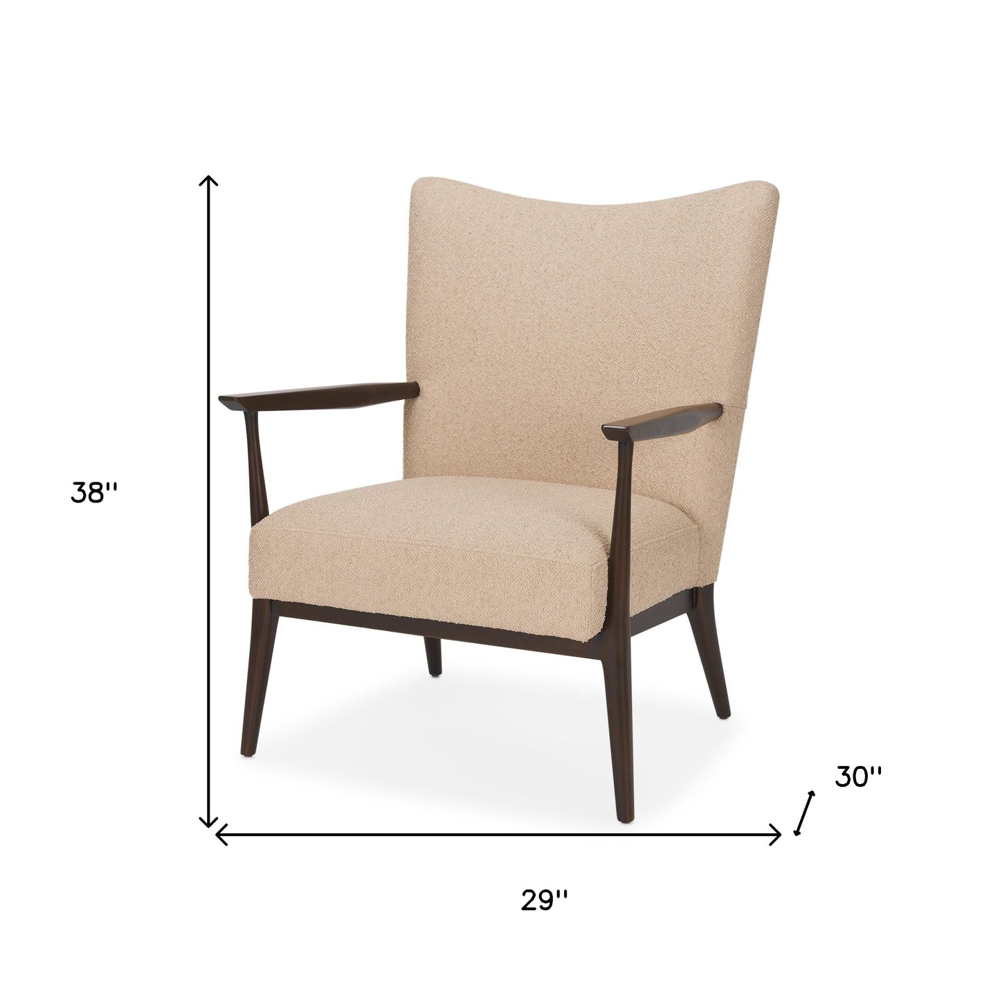Beige & Dark Brown Boucle & Solid Wood Wingback Chair