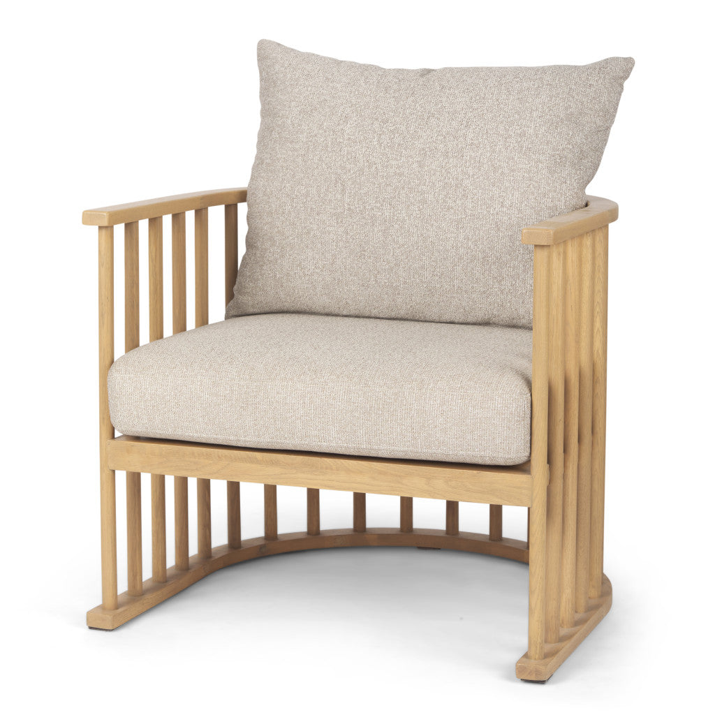 Beige & Natural Upholstery & Solid Wood Barrel Chair