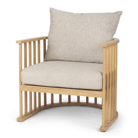 Beige & Natural Upholstery & Solid Wood Barrel Chair