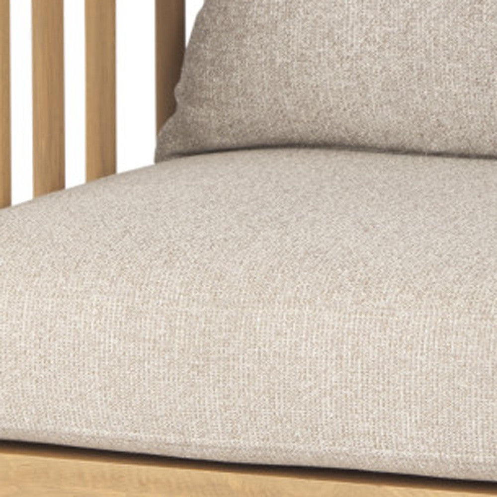 Beige & Natural Upholstery & Solid Wood Barrel Chair